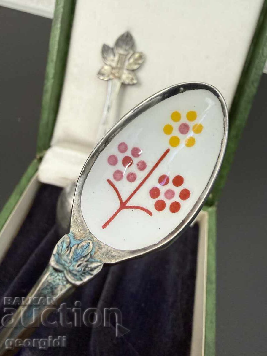 Lingurițe metalice argintate cu email. №7734 - 7