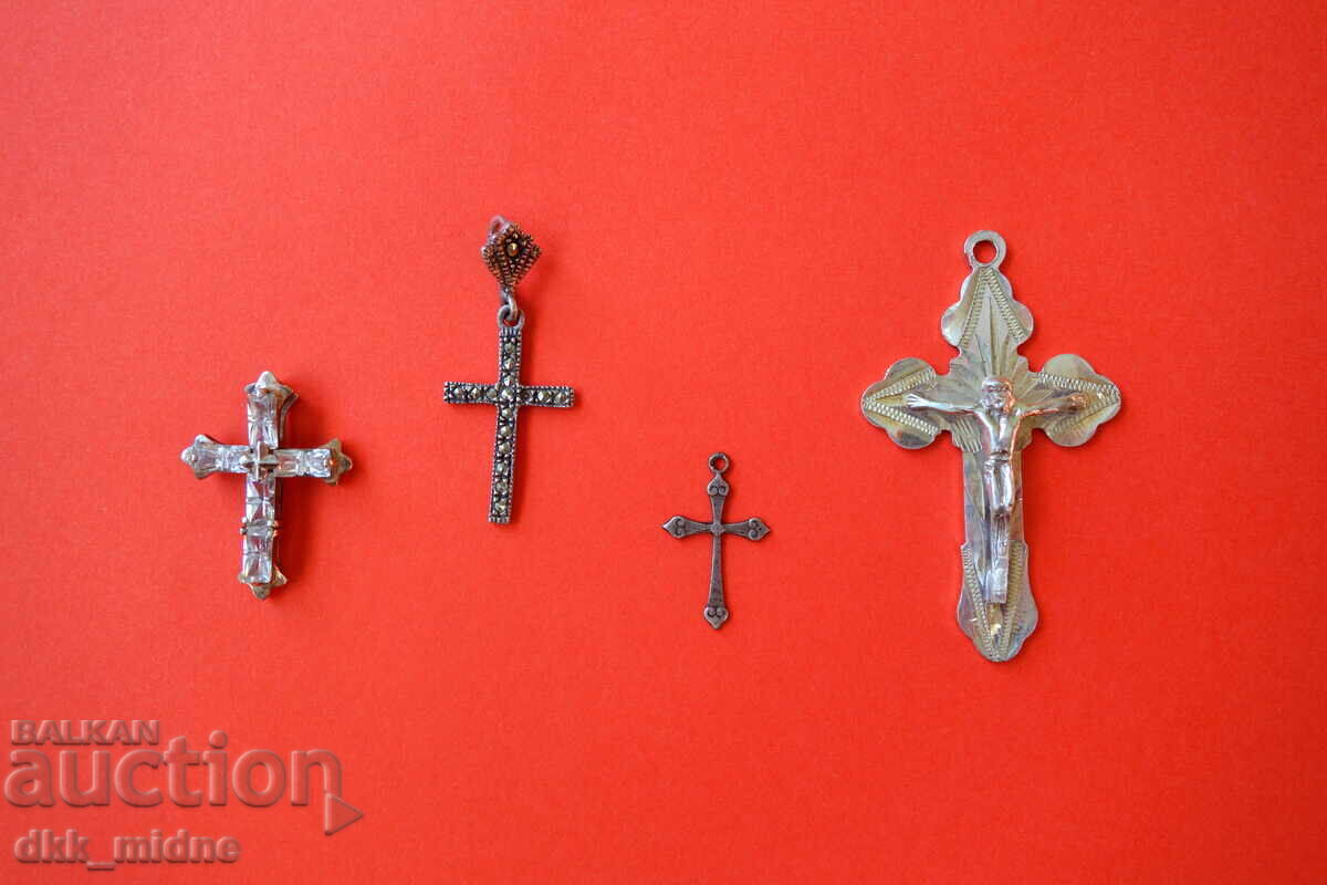 Four old silver crosses - lot