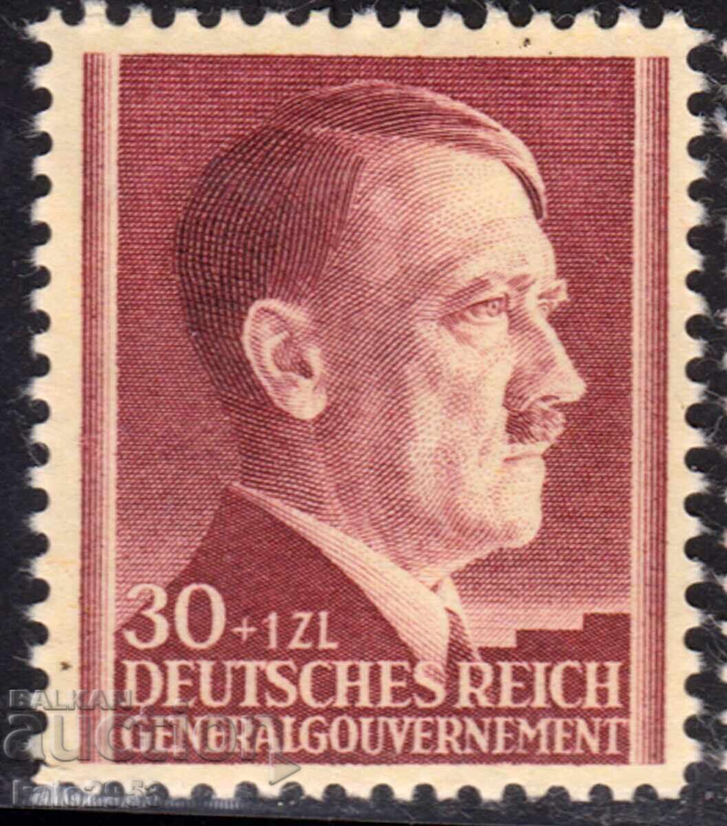 Germania - 2-a Război Mondial - pe o carte poștală din Polonia - 53 de ani aniversare A.H., MNH