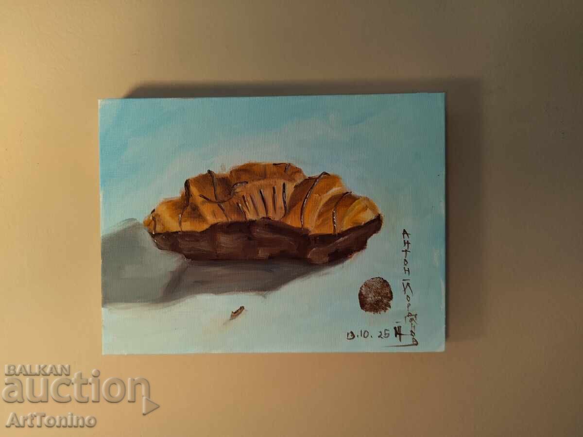 Pictură în ulei - Natură statică - Croissant - Artist Anton Yordanov cu preț € 20.40 | 39.90 BGN