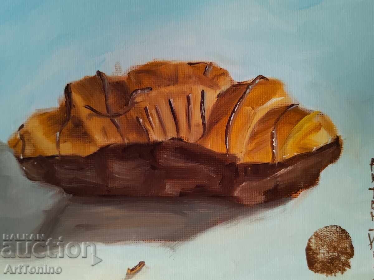 Licitație Pictură în ulei - Natură statică - Croissant - Artist Anton Yordanov