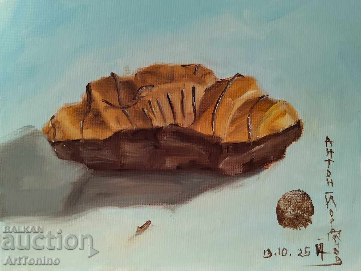 Pictură în ulei - Natură statică - Croissant - Artist Anton Yordanov