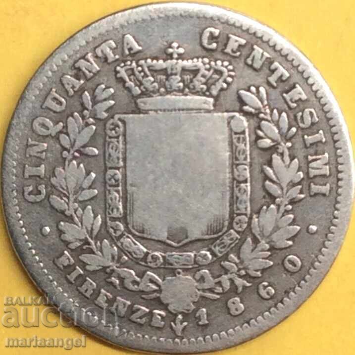 50 centesimi 1860 Italia F - Florența argint - 7