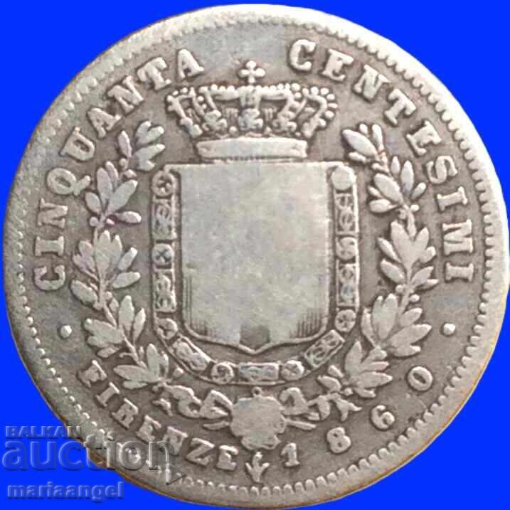 50 centesimi 1860 Italy F - Florence silver