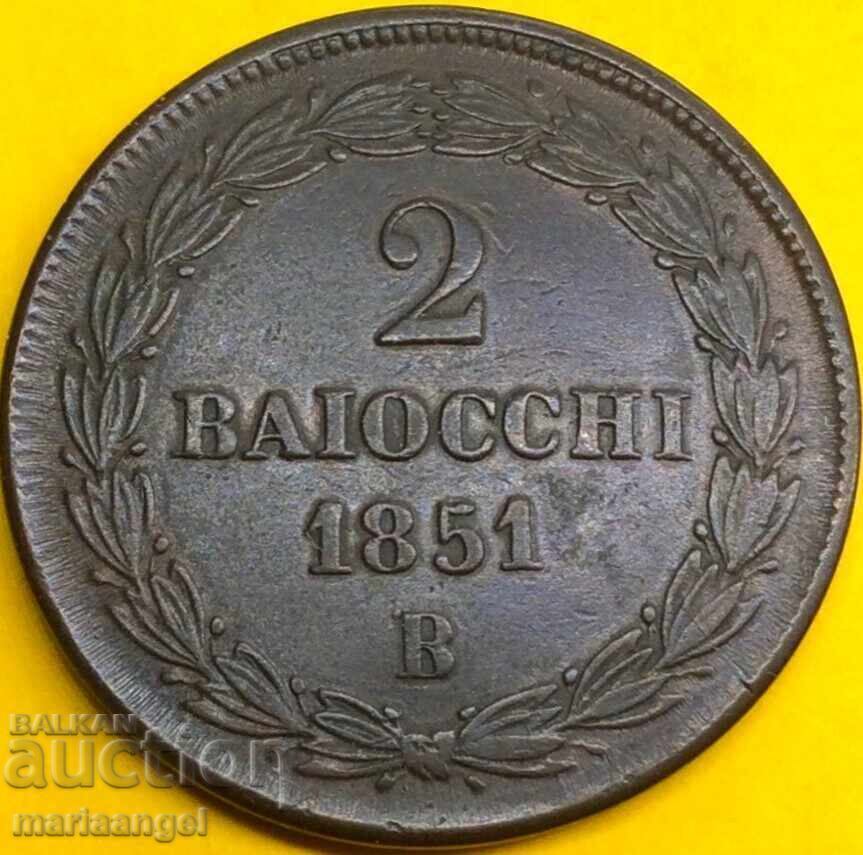 2 байочи 1851 Ватикан Пий IX бронз - 7 2 байочи 1851 Ватикан Пий IX бронз - 7