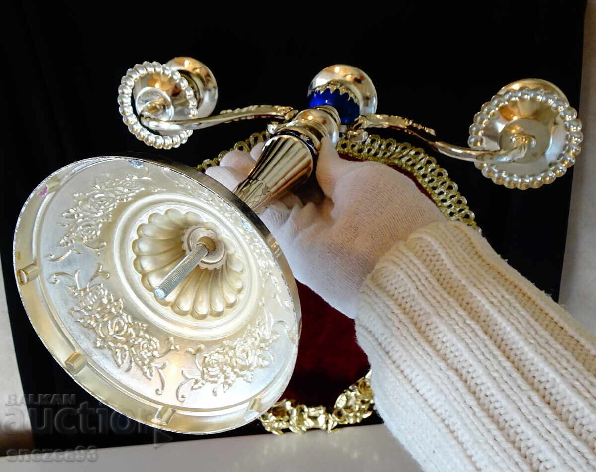 Livrarea Sfeșnic triplu argintat, trandafiri, cobalt, rococo