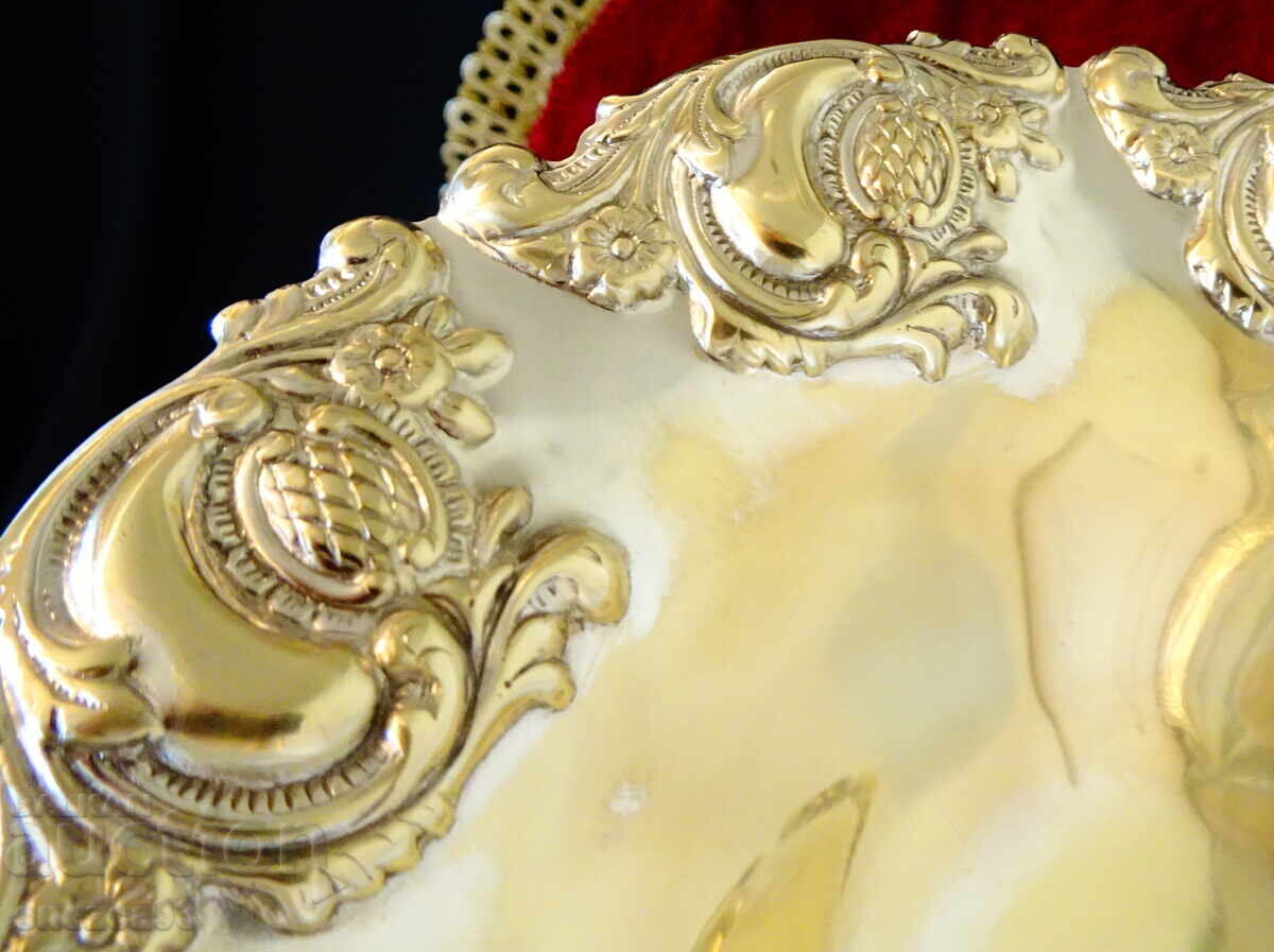 Ασημένια φρουτιέρα, επιχρύσωση, μπαρόκ στολίδια - 5