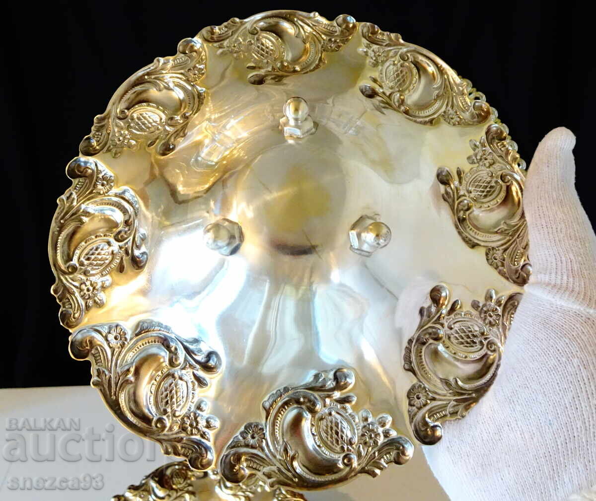 Ασημένια φρουτιέρα, επιχρύσωση, μπαρόκ στολίδια - 6