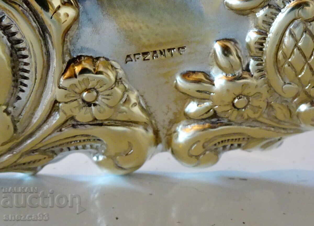 Ασημένια φρουτιέρα, επιχρύσωση, μπαρόκ στολίδια - 7