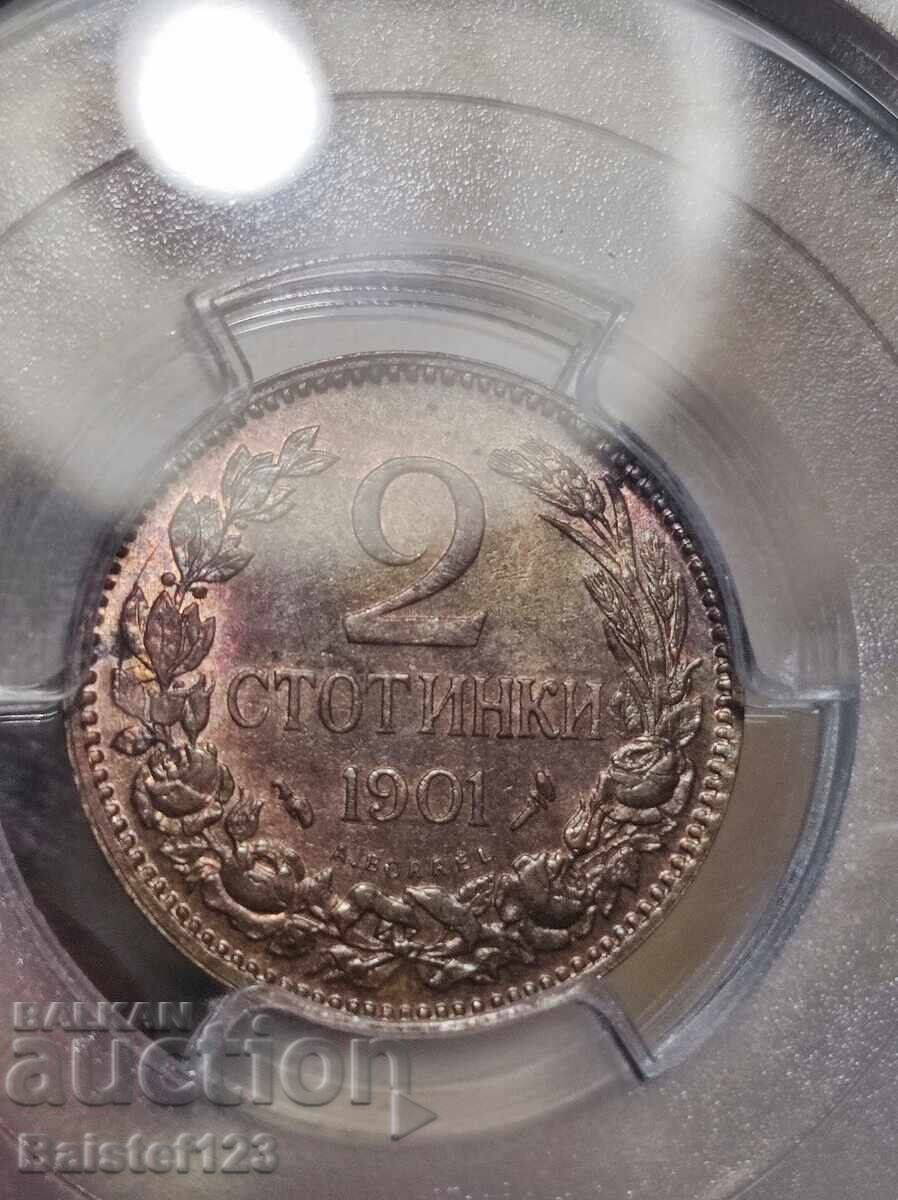 Доставка на 2 стотинки 1901г MS63BN Доставка на 2 стотинки 1901г MS63BN