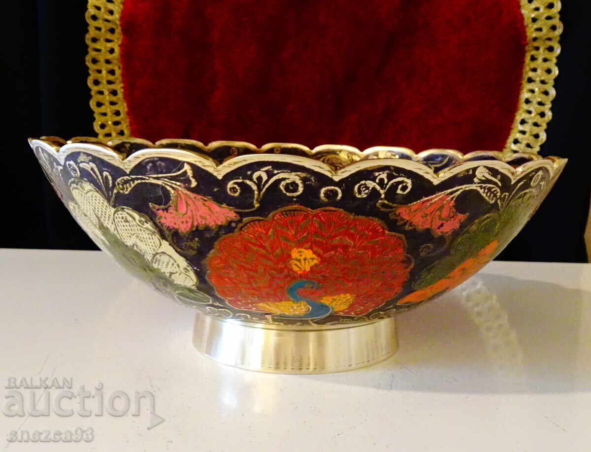 Licitație Fructieră bronz, salatieră, păuni, email colorat Licitație Fructieră bronz, salatieră, păuni, email colorat
