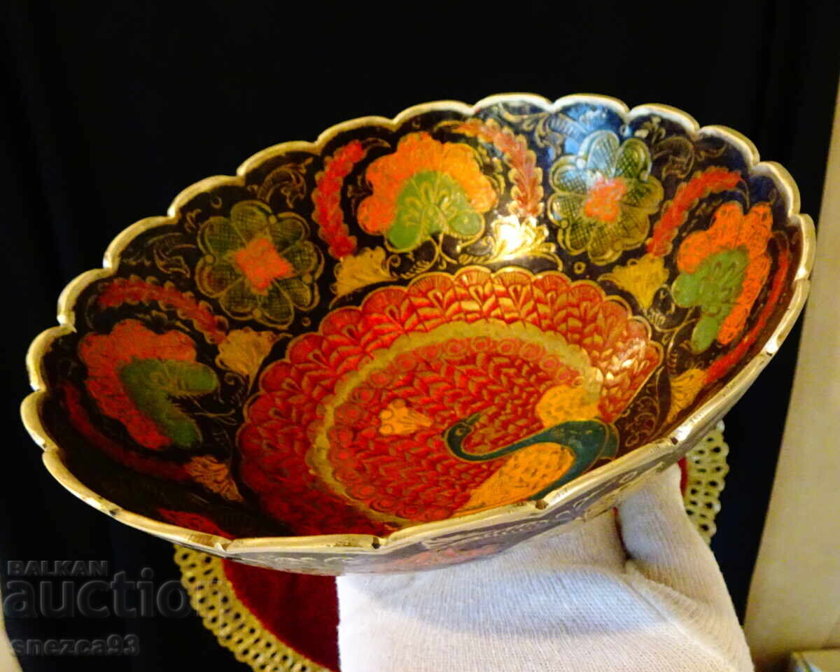 Livrarea Fructieră bronz, salatieră, păuni, email colorat Livrarea Fructieră bronz, salatieră, păuni, email colorat