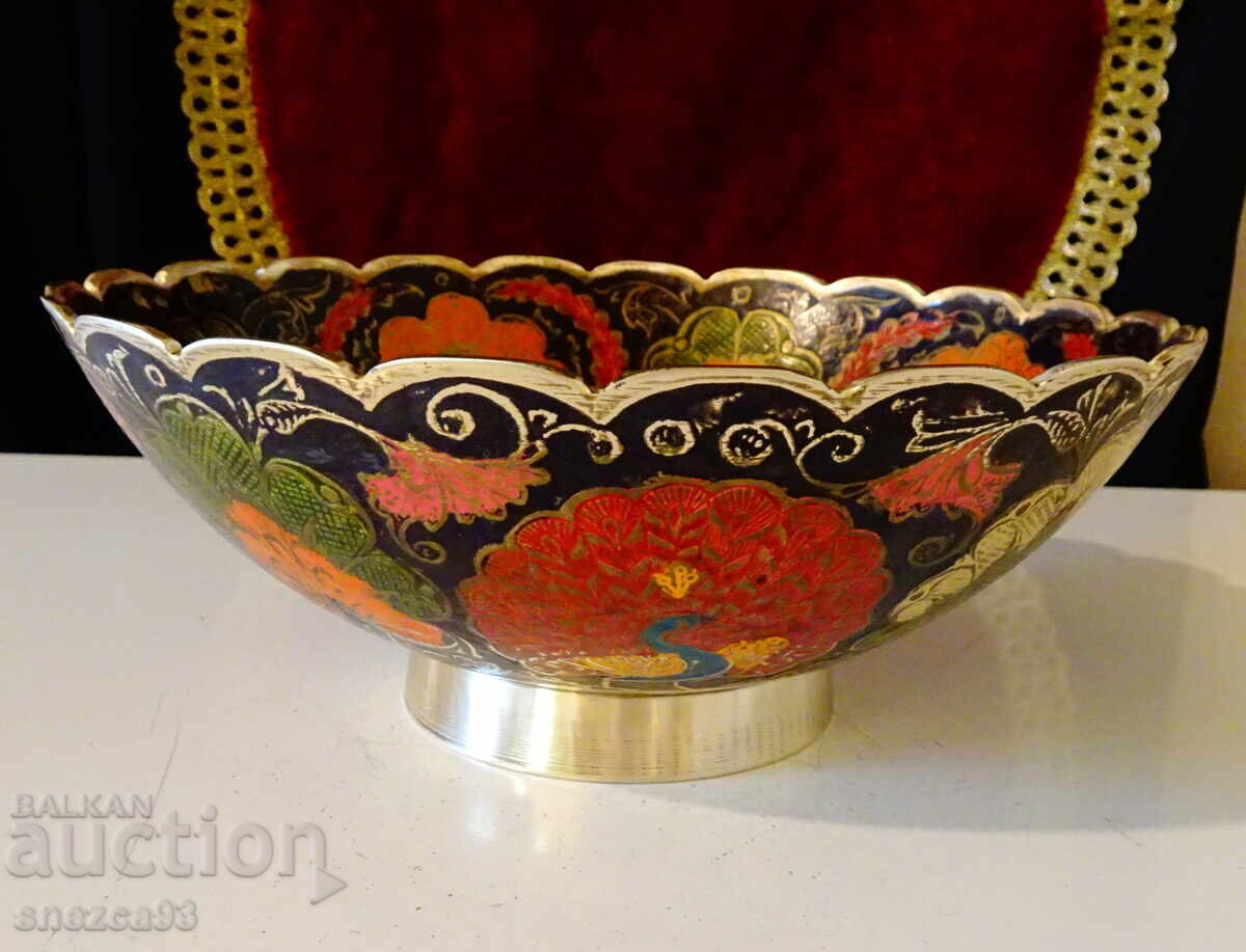 Fructieră bronz, salatieră, păuni, email colorat - 5 Fructieră bronz, salatieră, păuni, email colorat - 5