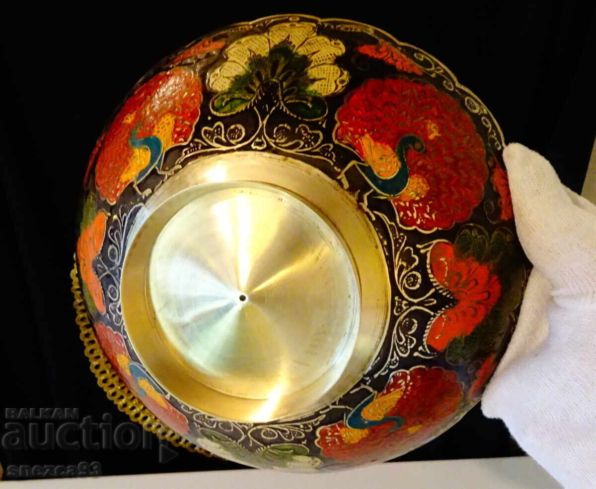 Fructieră bronz, salatieră, păuni, email colorat - 6 Fructieră bronz, salatieră, păuni, email colorat - 6