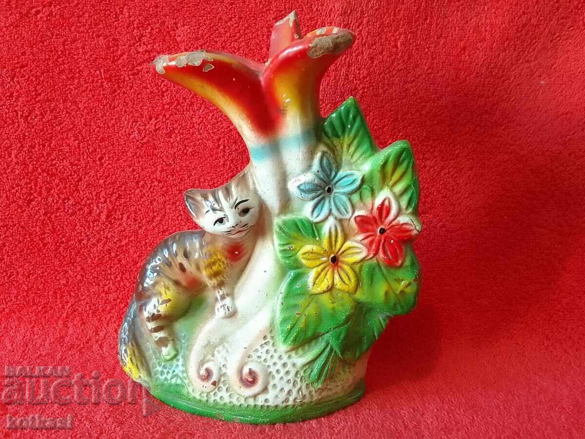 Παλιό Κεραμικό Βάζο με φιγούρα γάτας