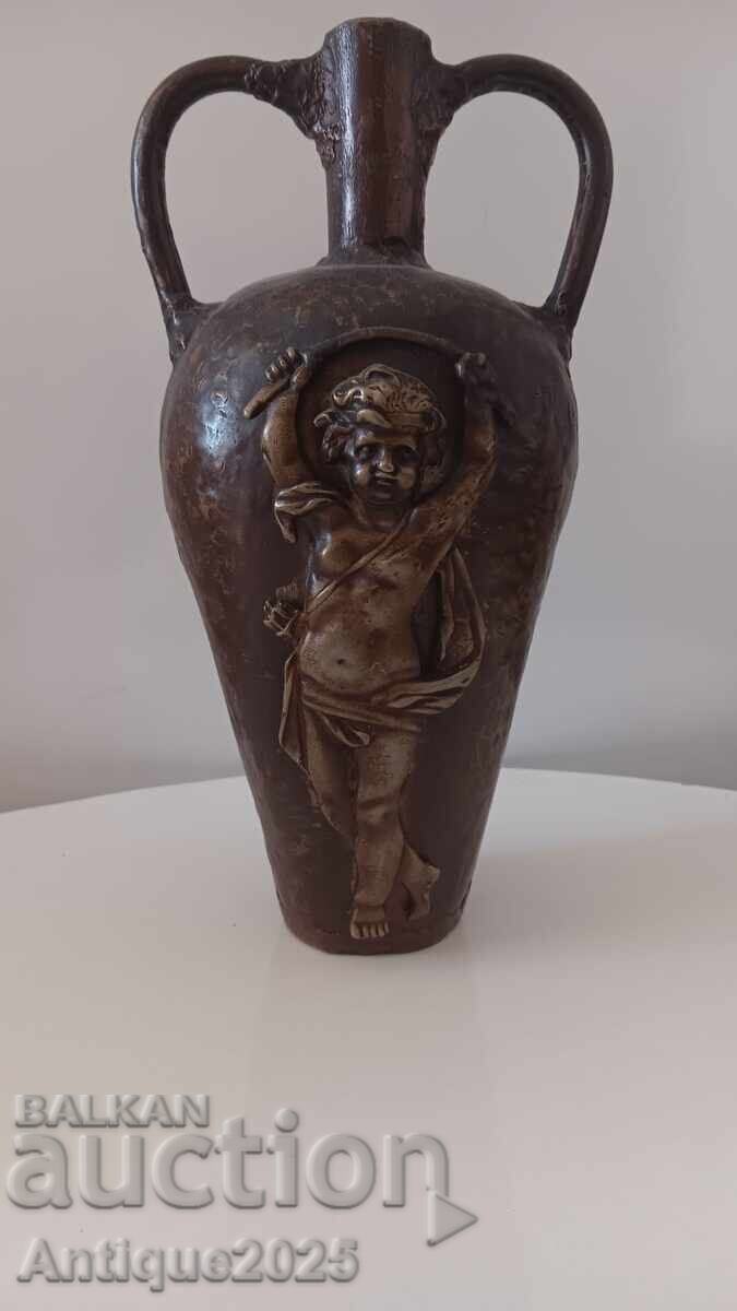 Antique amphora vase with relief putti, 18th century