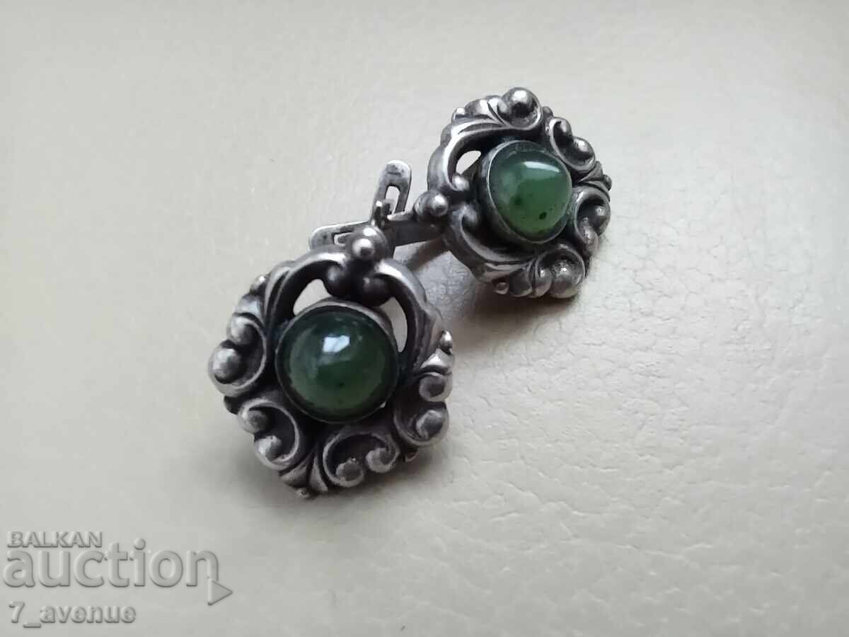 Ασημένια σκουλαρίκια με φυσικό Νεφρίτη ΕΣΣΔ 17.12.25