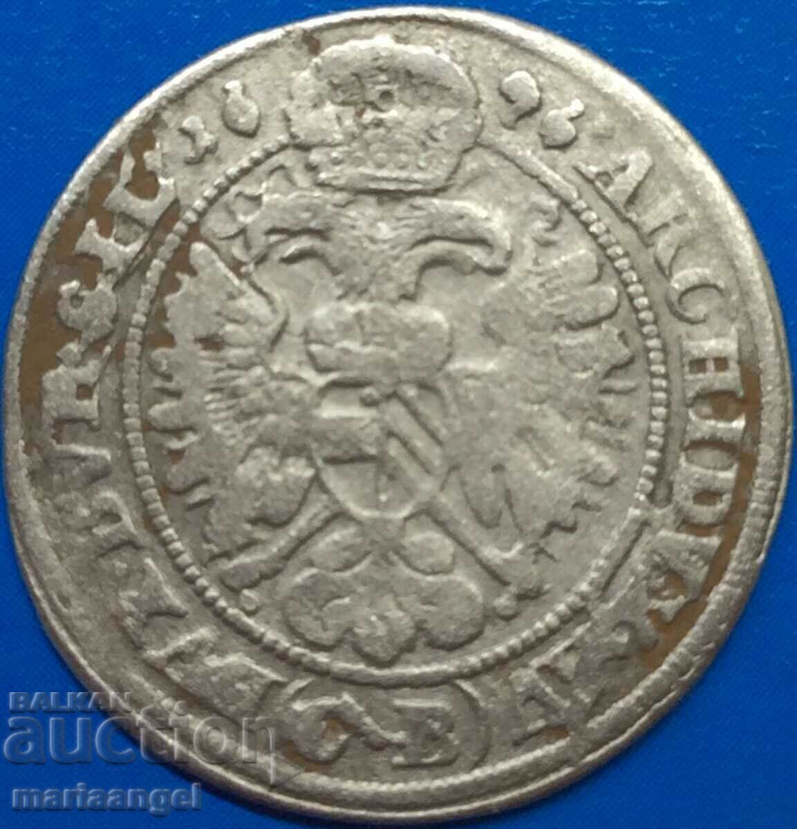 Силезия 3 кройцера 1696 Леополд Австрия сребро - 6