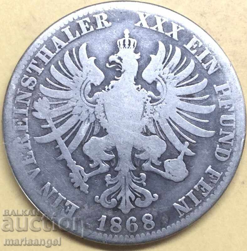 Prussia 1 Thaler 1868 Germany 900 Silver Wilhelm - 7