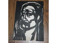 Стара Майсторска рисунка туш графика портрет мъж