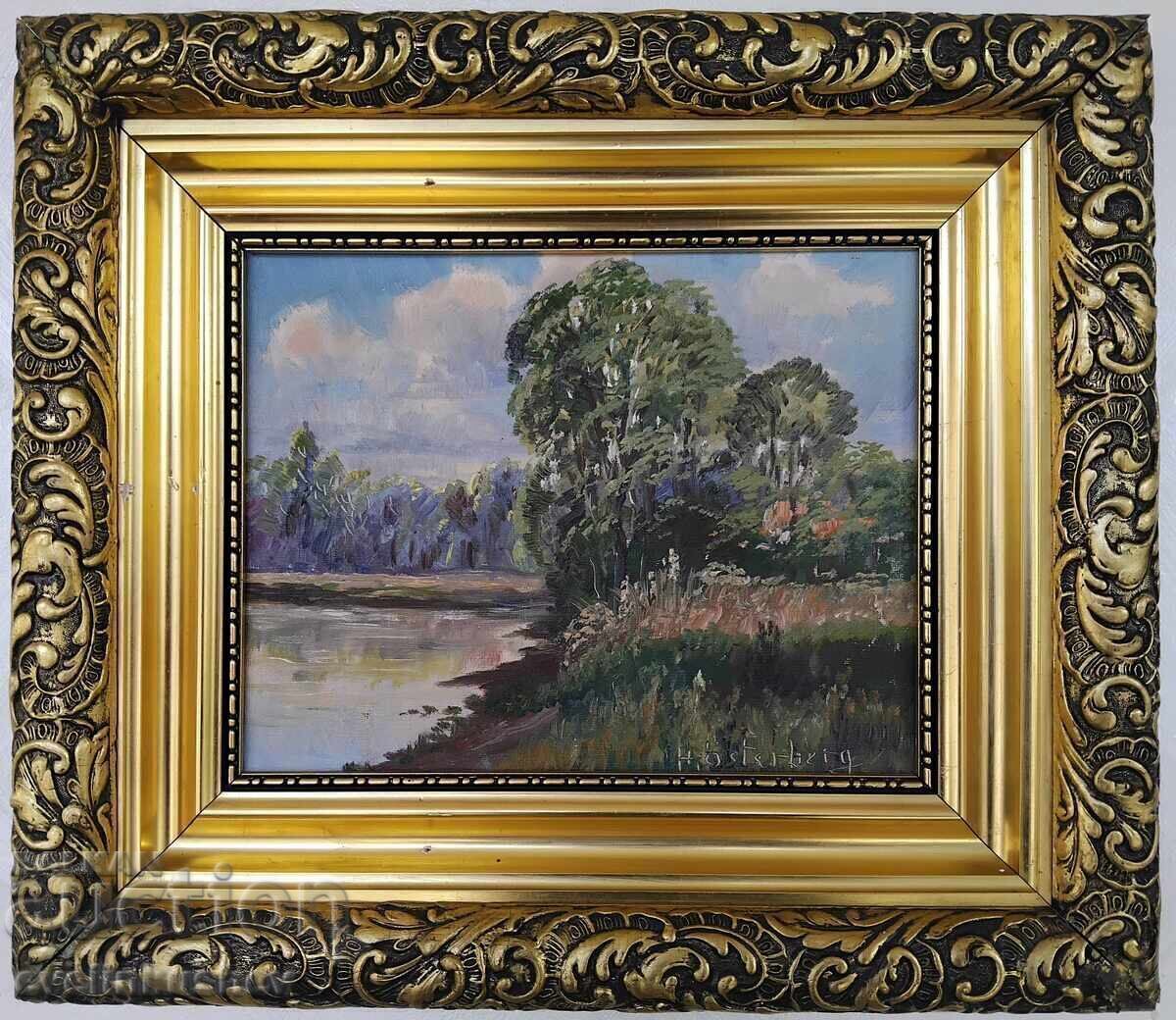 Стара маслена картина рисувана с маслени бои върху платно Стара маслена картина рисувана с маслени бои върху платно