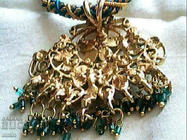 красиво старо позлатано колие e обеци - 6