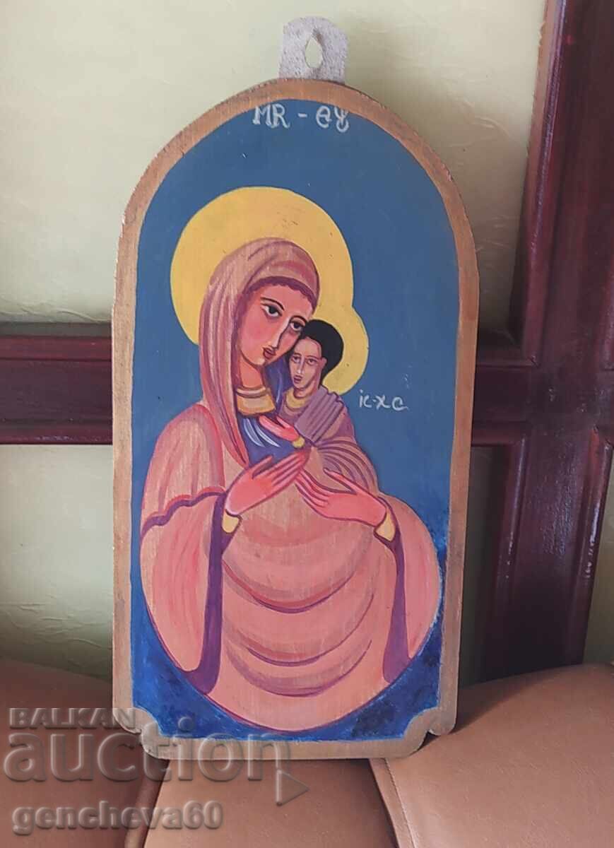 Аукцион Рисувана икона в/у дърво Богородица с младенеца