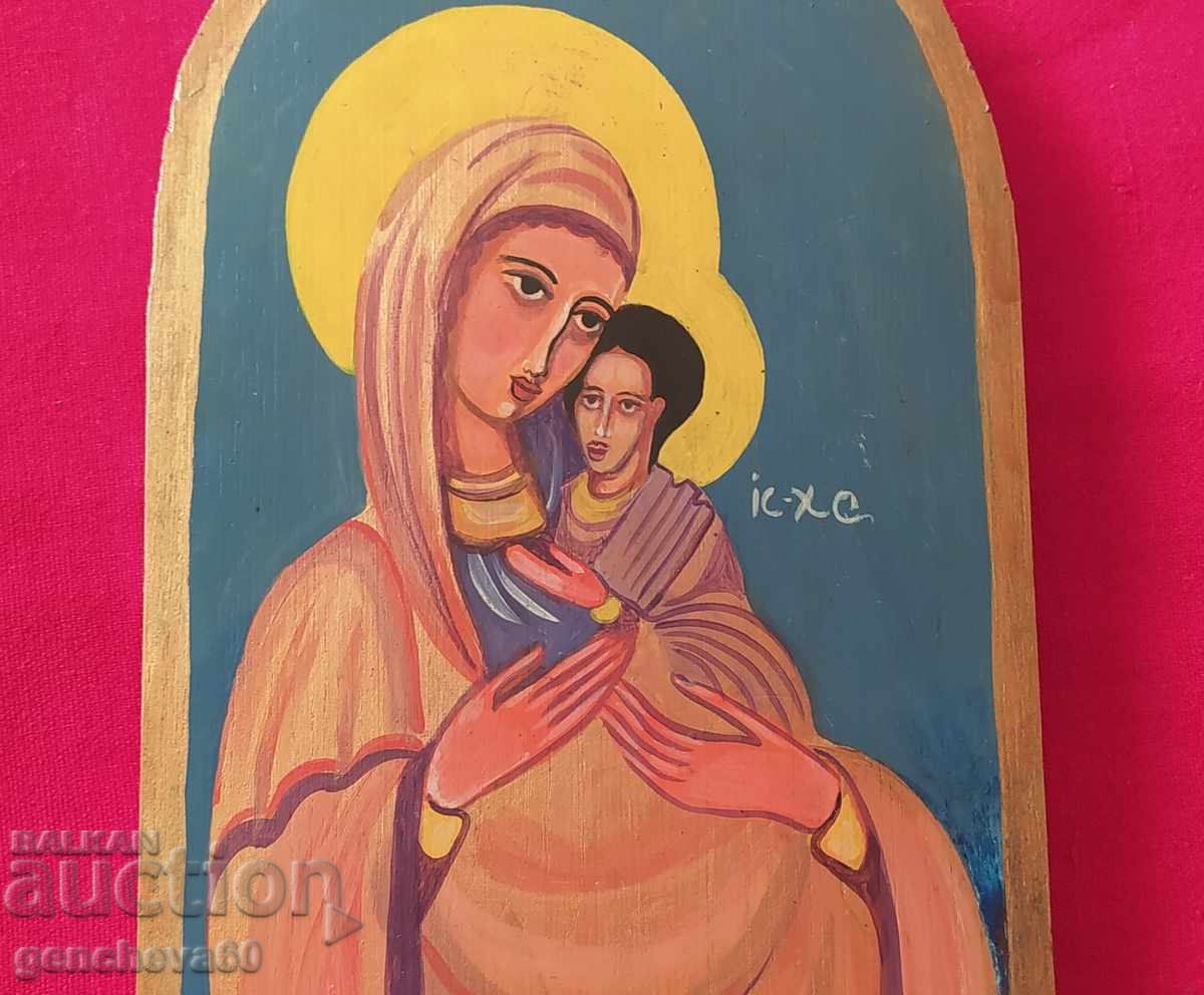 Рисувана икона в/у дърво Богородица с младенеца - 7