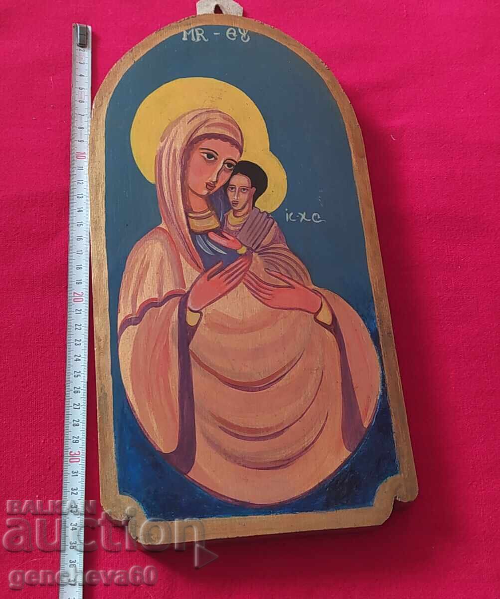 Рисувана икона в/у дърво Богородица с младенеца
