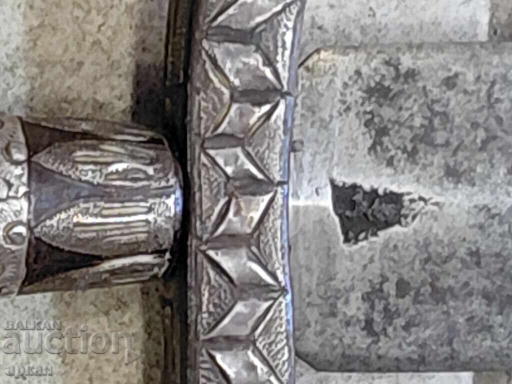 Massive dagger with Damascus blade, silver handle - 6
