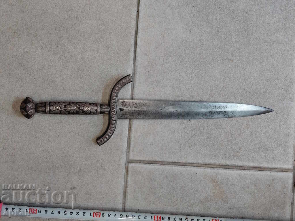 Massive dagger with Damascus blade, silver handle - 7