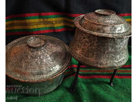 Revival-era copper vessels with lids