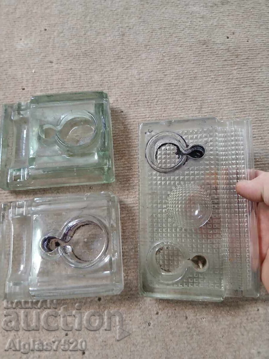 3 glass inkwells
