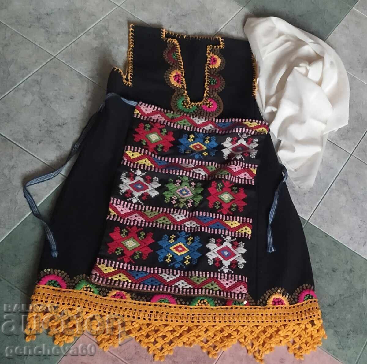 Folk costume skirt, apron, and headscarf