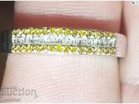 СРЕБЪРЕН ПРЪСТЕН С ЕСТЕСТВЕНИ ЖЪЛТИ И БЕЛИ ДИАМАНТИ СЕРТИФИК