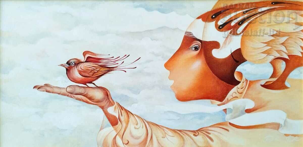 Картина "Ангел с птиче", худ. П. Пенчев, 2017 г. с цена € 475.50 | 930.00 лв. Картина "Ангел с птиче", худ. П. Пенчев, 2017 г. с цена € 475.50 | 930.00 лв.