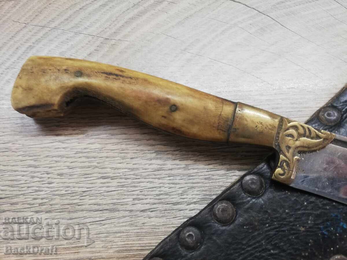 Cuțit Vechi Bulgar, Kulaklia, Lamă, Mâner din Corn cu Teacă - 6
