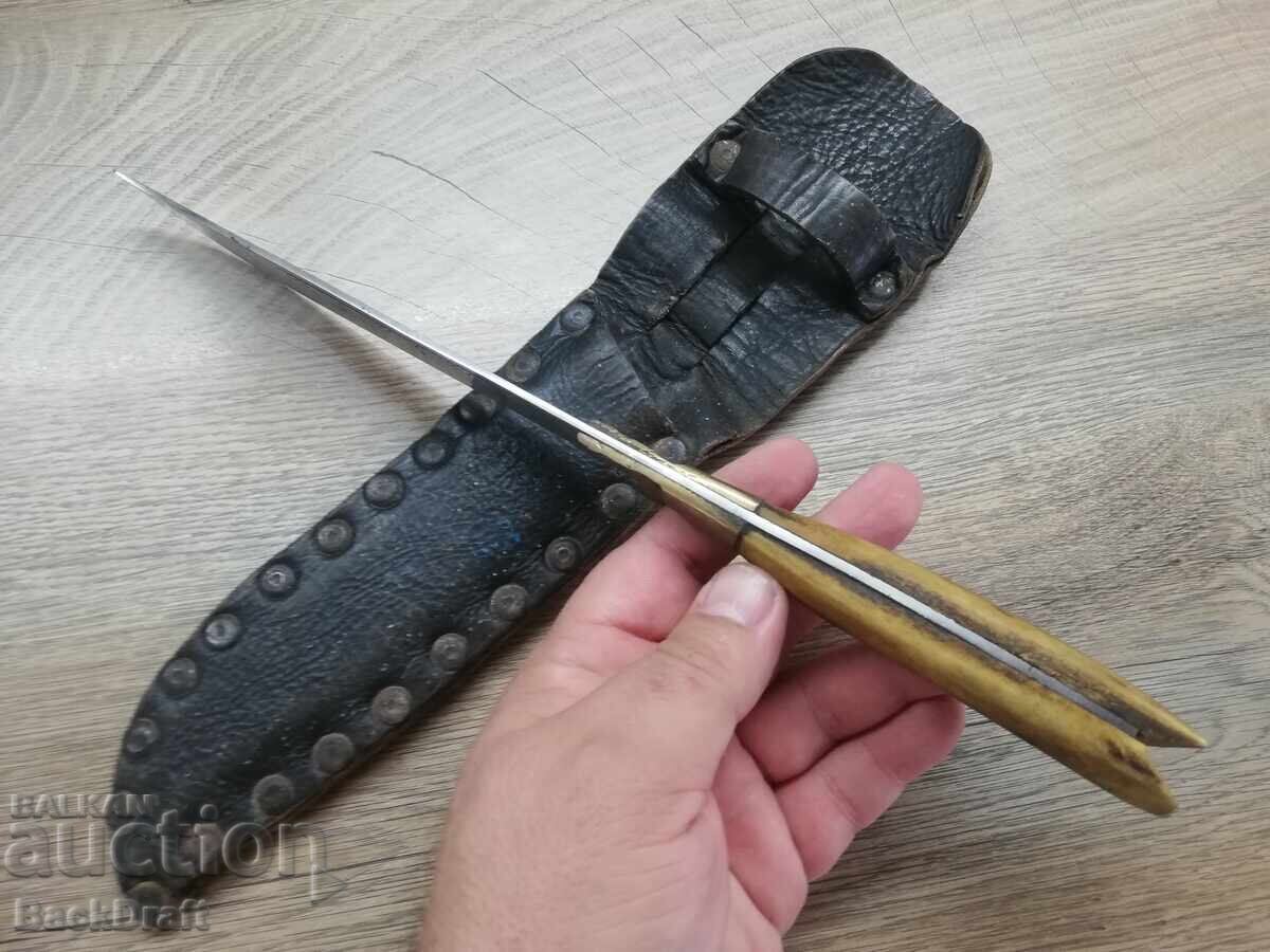 Cuțit Vechi Bulgar, Kulaklia, Lamă, Mâner din Corn cu Teacă - 7