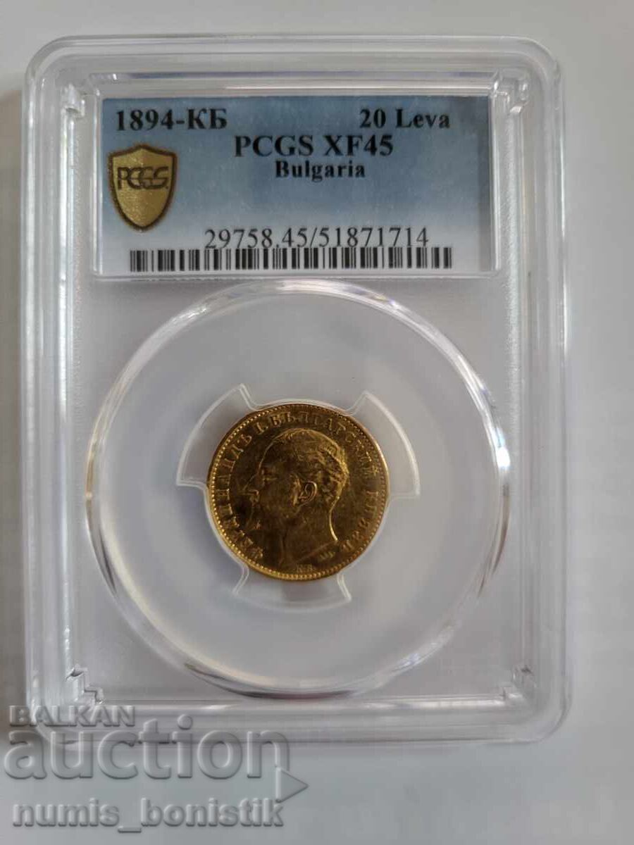 Principality of Bulgaria 20 Leva 1894 Ferdinand Gold PCGS XF 45 with price € 1880.00 | 3676.96 BGN