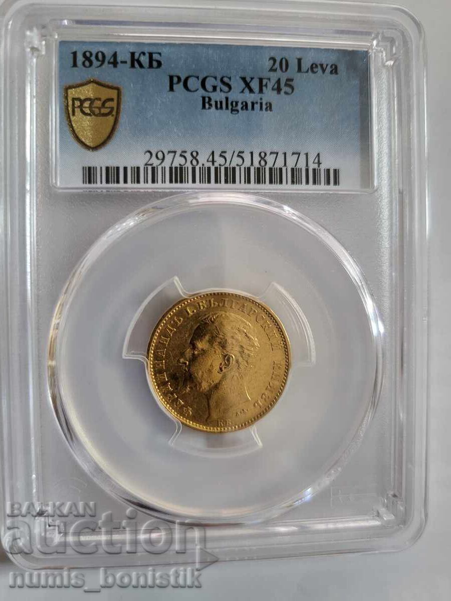 Principality of Bulgaria 20 Leva 1894 Ferdinand Gold PCGS XF 45