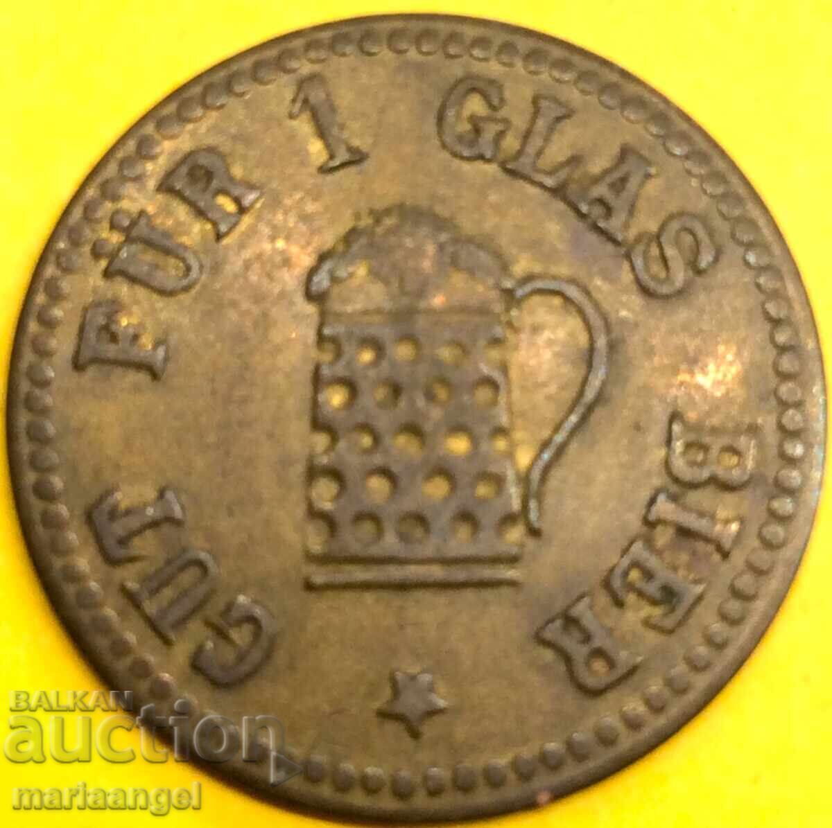 1 Beer Brand Germany REHRL Notgeld (Beer - 1 glass) brass 1 Beer Brand Germany REHRL Notgeld (Beer - 1 glass) brass