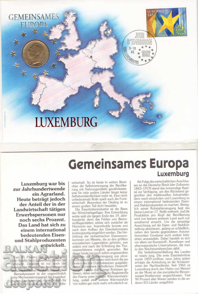 Licitație 1992. Luxemburg. Plic numismatic - franc luxemburghez Licitație 1992. Luxemburg. Plic numismatic - franc luxemburghez