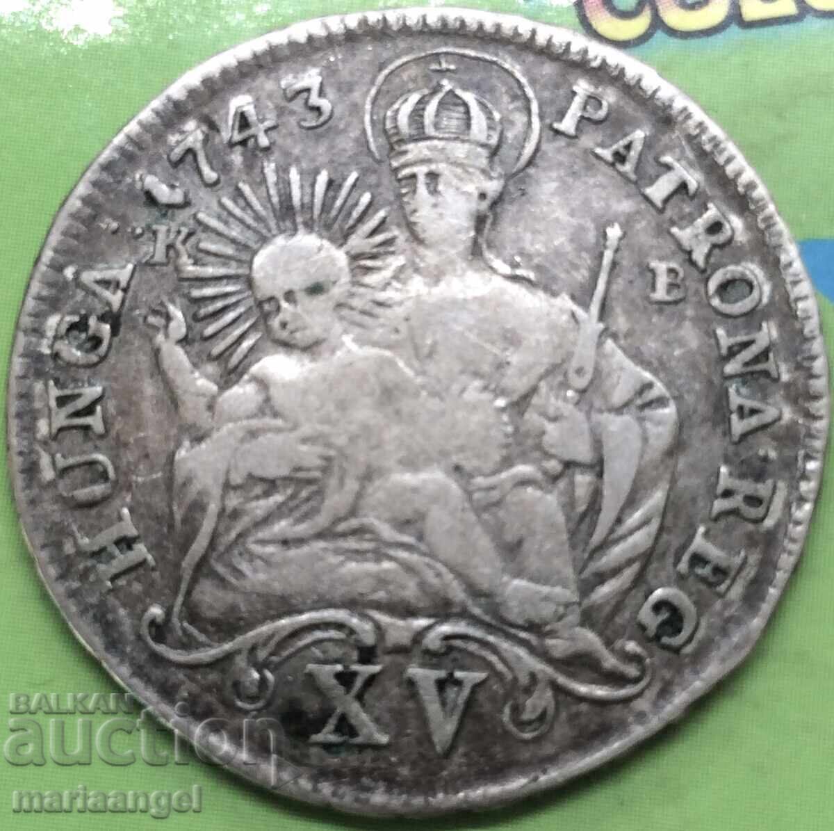 Hungary 15 Kreuzer 1743 Patron of Hungary / Maria Theresa Silver - 5