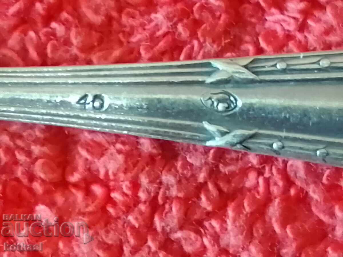 Стар комплект 6 бр. посребрени лъжички маркирани - 5