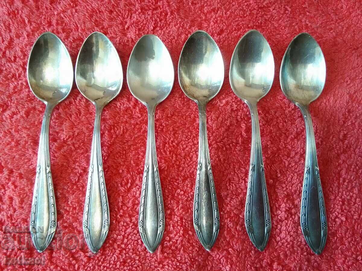 Стар комплект 6 бр. посребрени лъжички маркирани