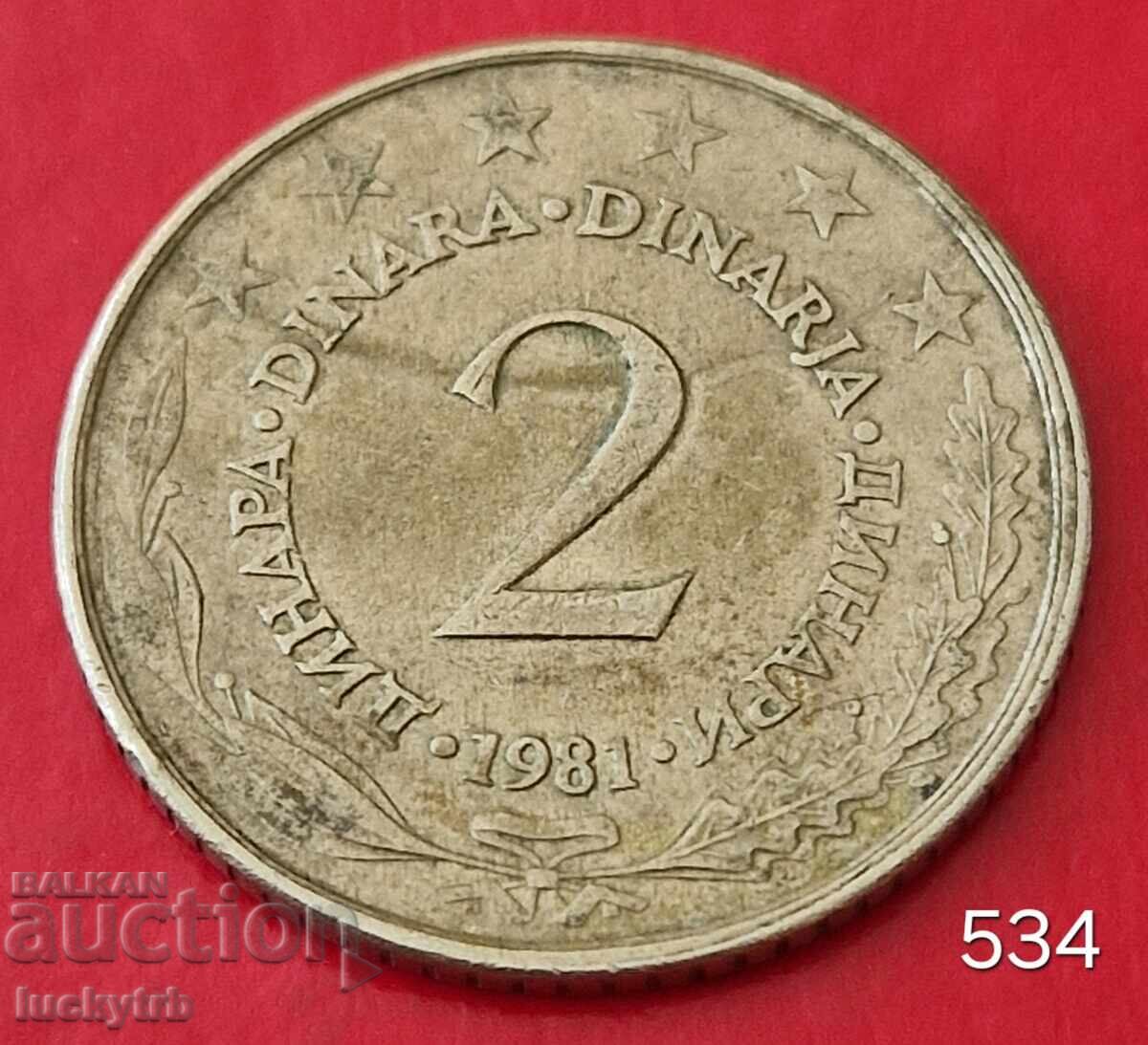 2 Dinars 1981 - Yugoslavia 2 Dinars 1981 - Yugoslavia