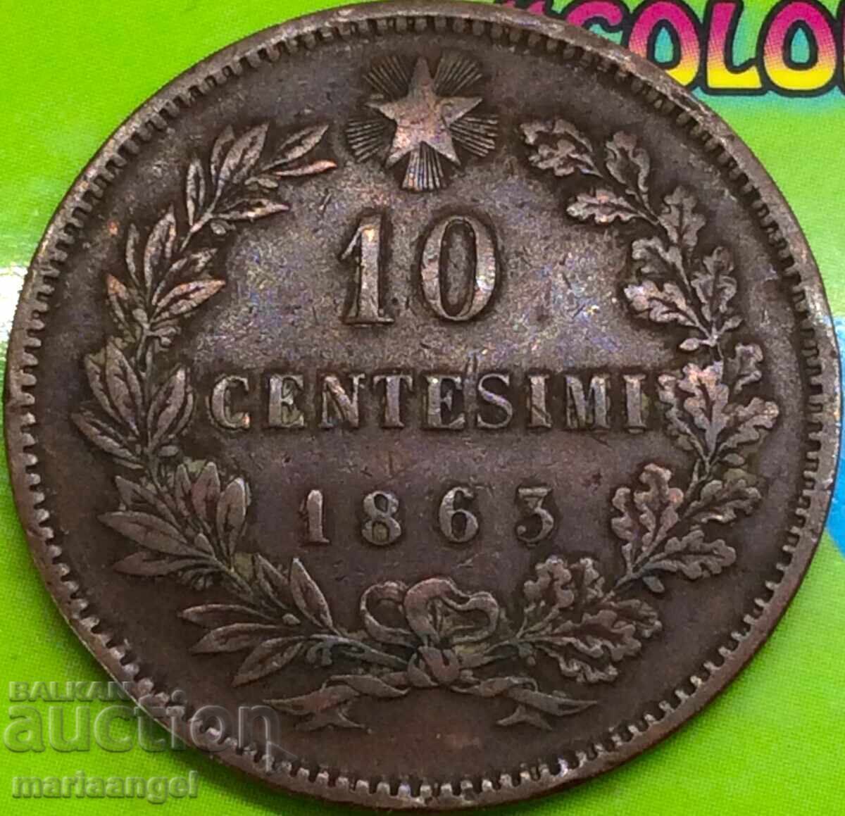 10 Centesimi 1863 Italia 30mm Victor Emmanuel cu preț € 4.60 | 9.00 BGN