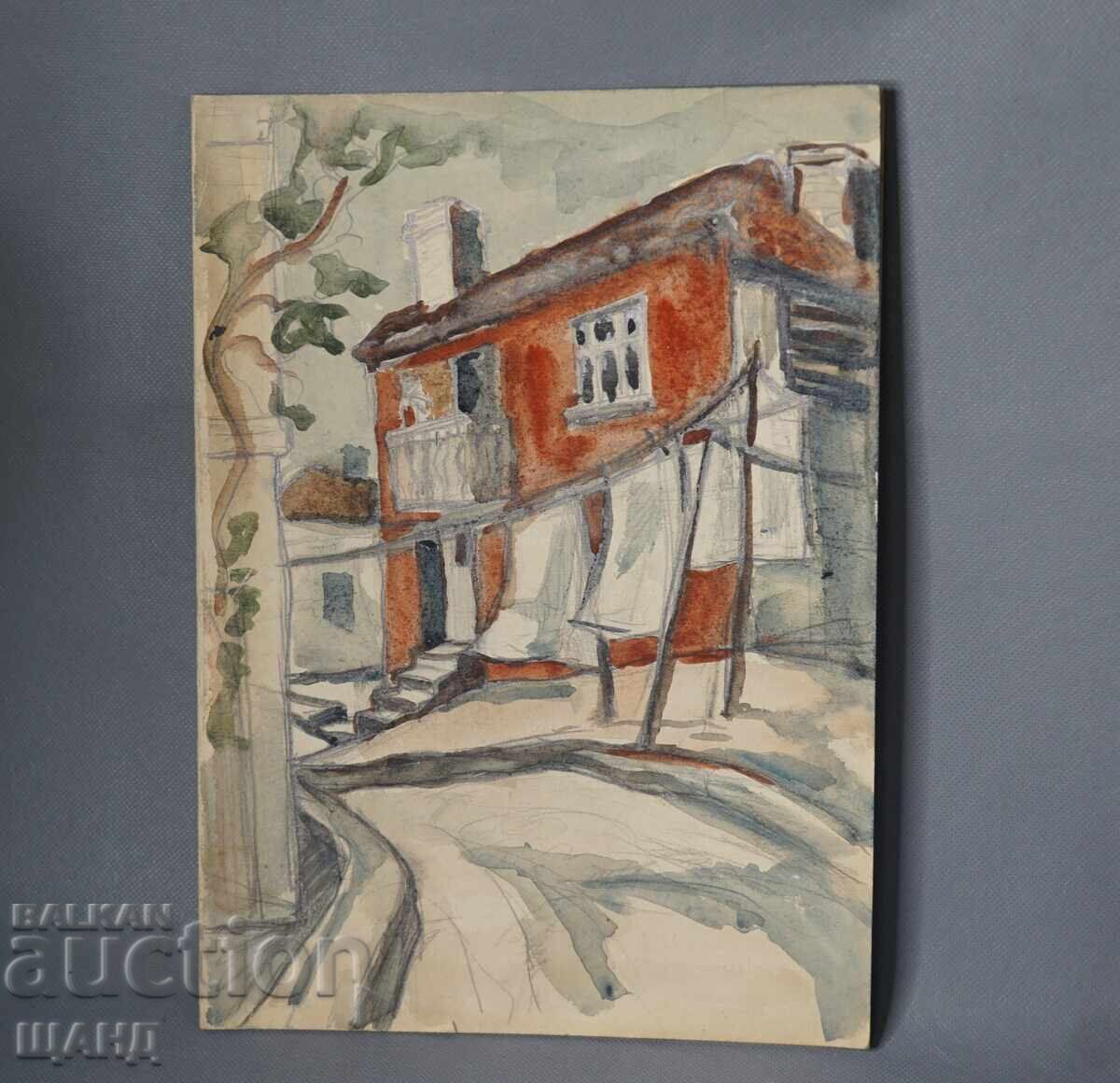 Old Master's drawing watercolor painting cityscape