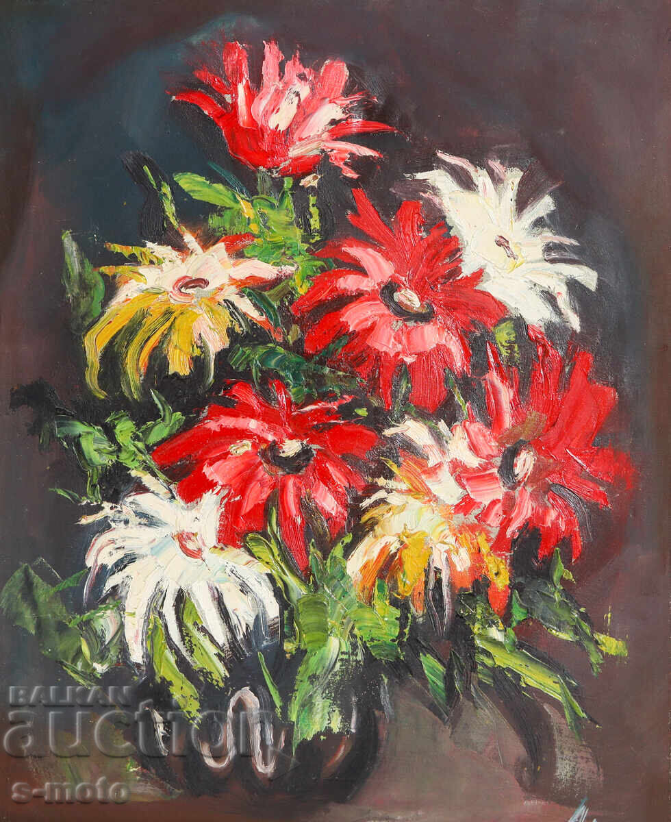 Auction  Oil painting still life with flowers