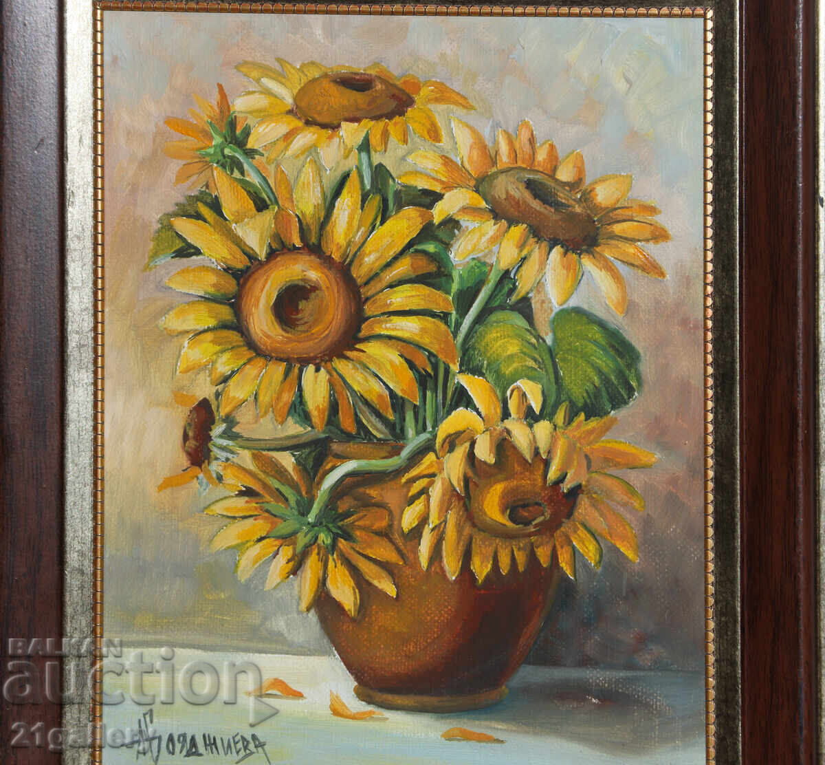 Албена Бояджиева ( 1969 - )  маслени бои натюрморт с цветя - 6